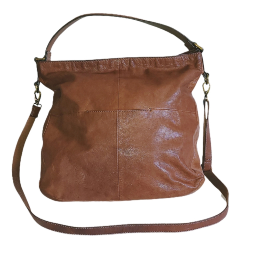 VINTAGE FOSSIL EX-LARGE CARMEL LEATHER TOTE BAG - Picture 3 of 10